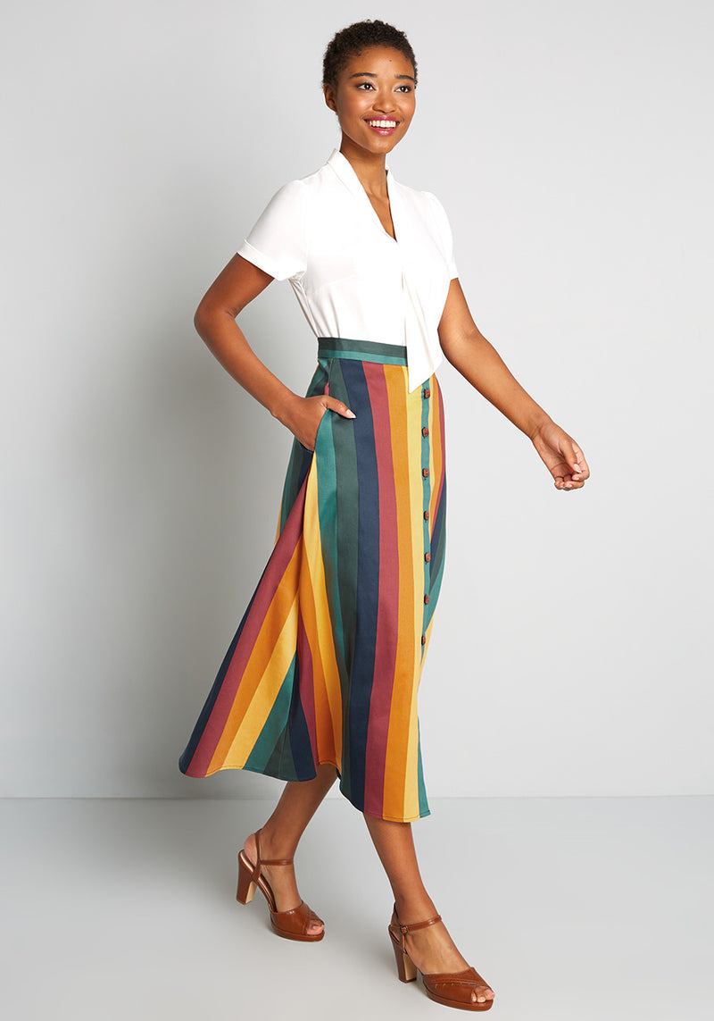 Who What Wear colorful rainbow stripe accordion pleat chiffon midi skirt S  | eBay